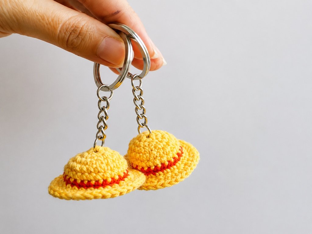 Crochet Straw Hat Keychain